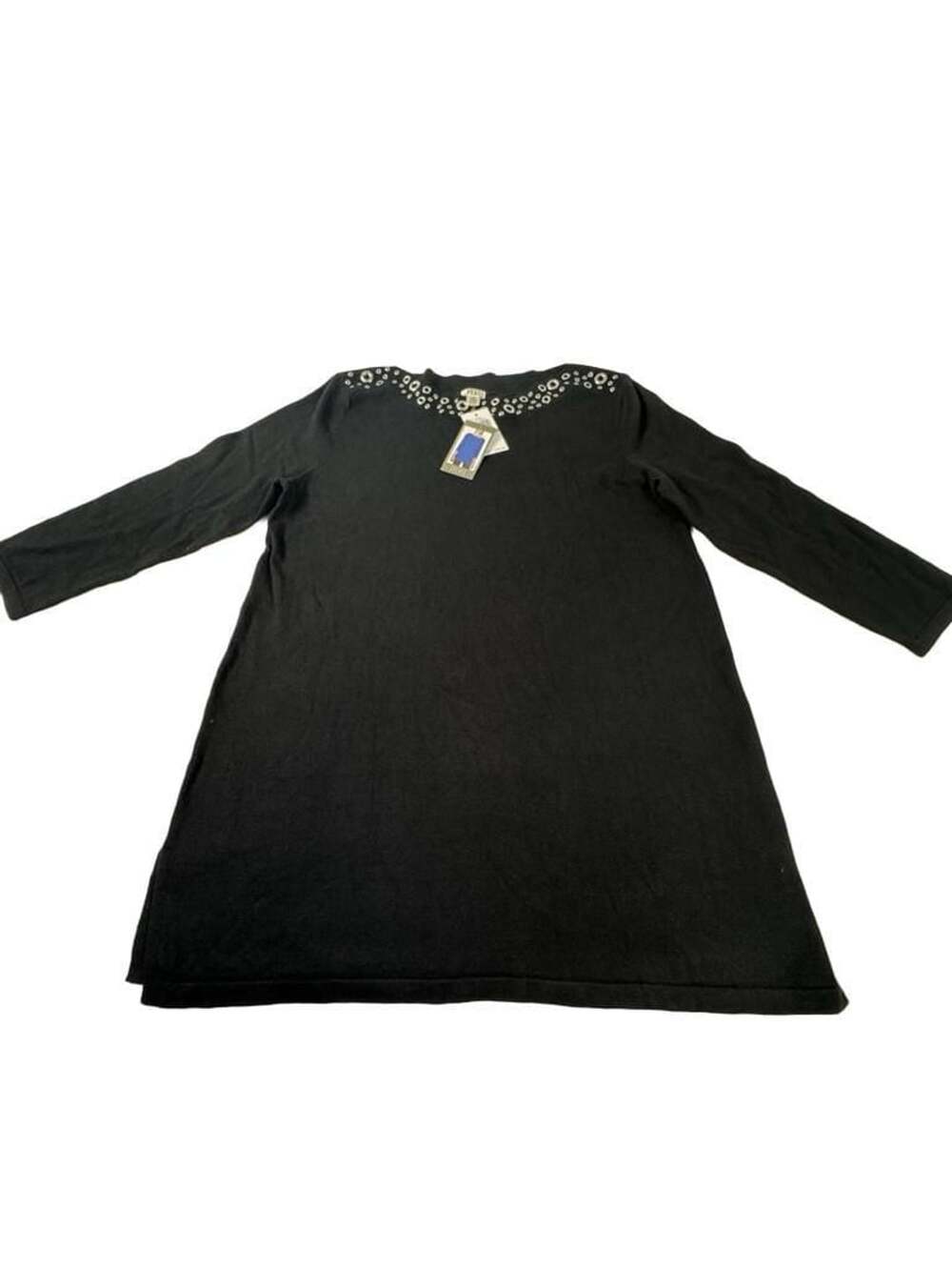 Spense Embellished Neckline Sweater Size L Black 3/4 Sleeve
